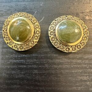 Vintage Gold and Green Clip-On Earrings